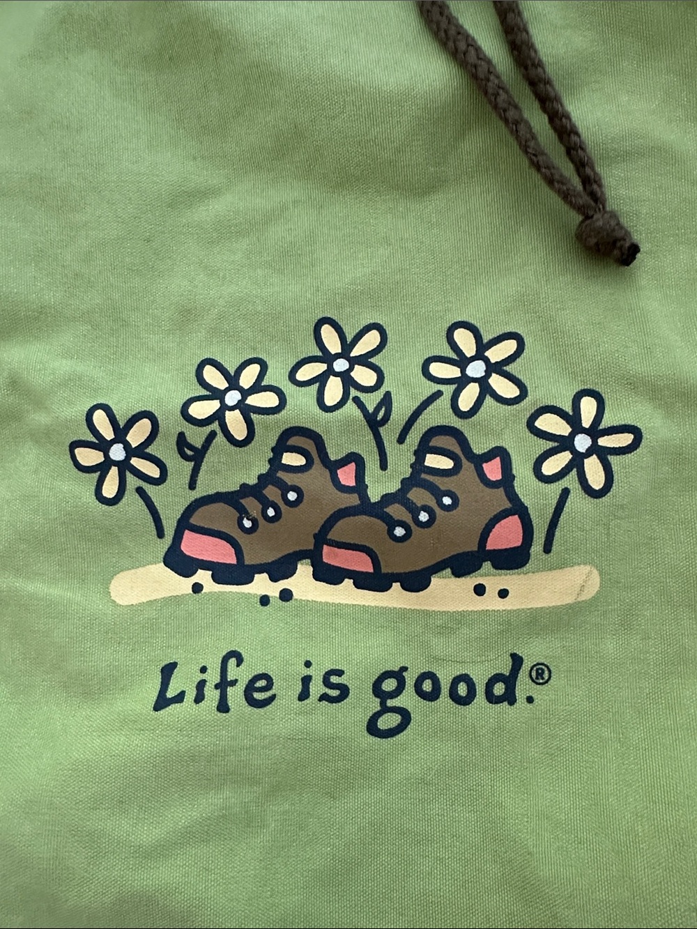 Life Is Good Drawstring Backpack with Hiking Boots Graphic - Picture 2 of 6